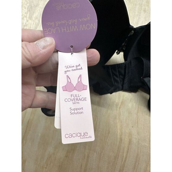 Cacique Bra 46 D Black Underwire Full Coverage Satin New! - Picture 4 of 5